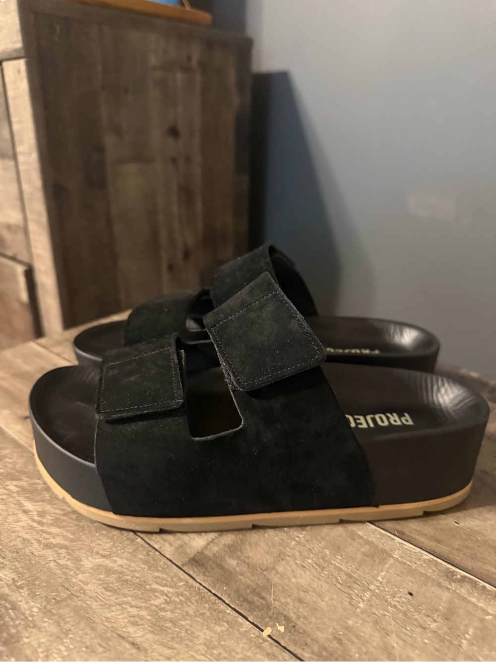 Women’s Black Suede Slide Sandals with Dual Straps - Picture 4 of 5